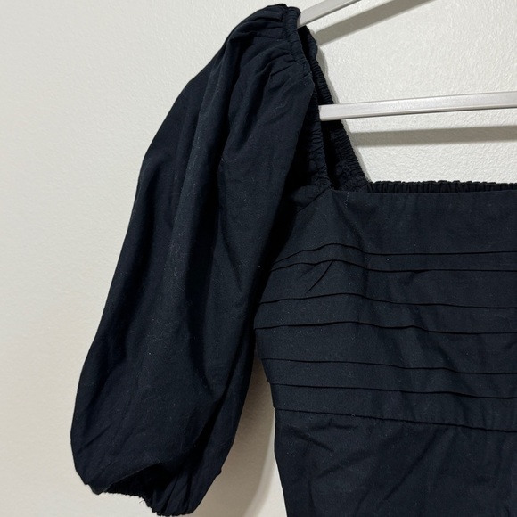 Abercrombie & Fitch Emerson Top Size Small Black Poplin Crop Shirt Puff Sleeve - Picture 4 of 6